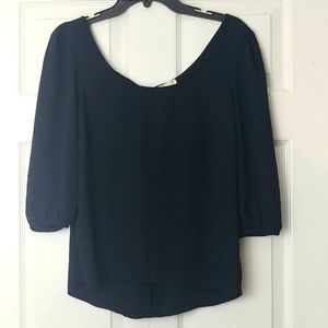 L8TER Size S Black Silky Ruffled Bow Blouse